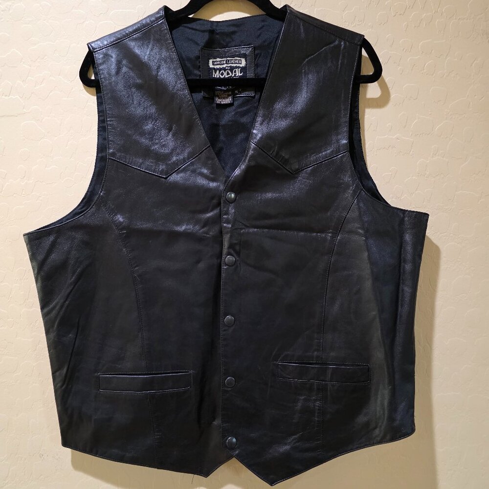 Vintage Modal New York Men's Black Genuine Leather Lined Vest w/ Pockets SZ XL